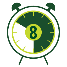 Illustrated clock with the number eight and eight hours of time highlighted